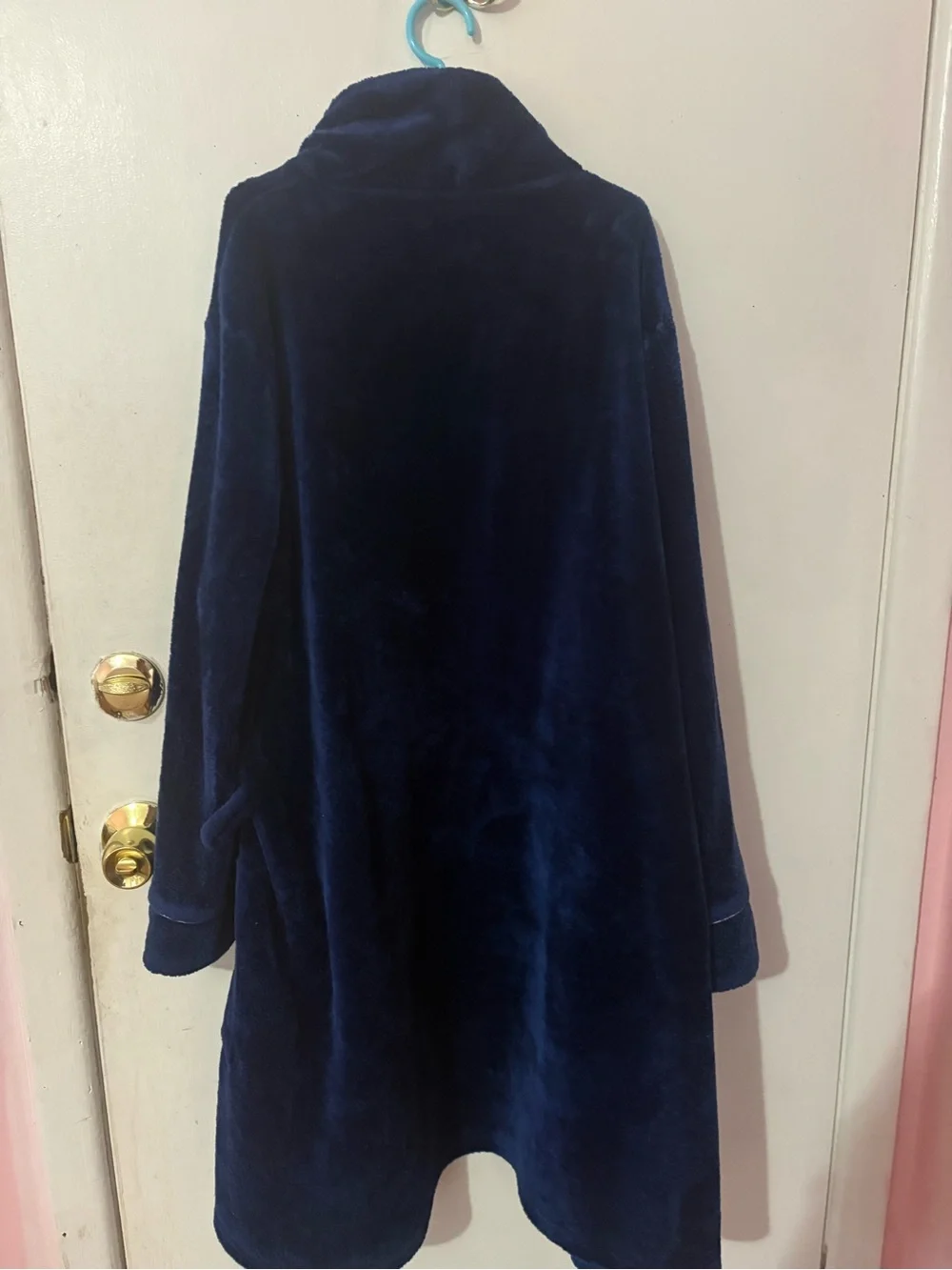 Liz Claiborne Plush Navy Open-Front Teddy Jacket with Piped Trim